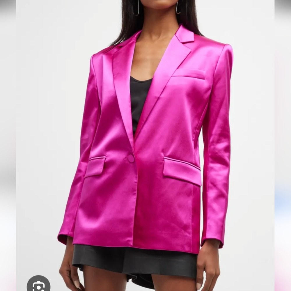 Frame Denim Strong Shoulder Magenta Satin Blazer Size XS NWT